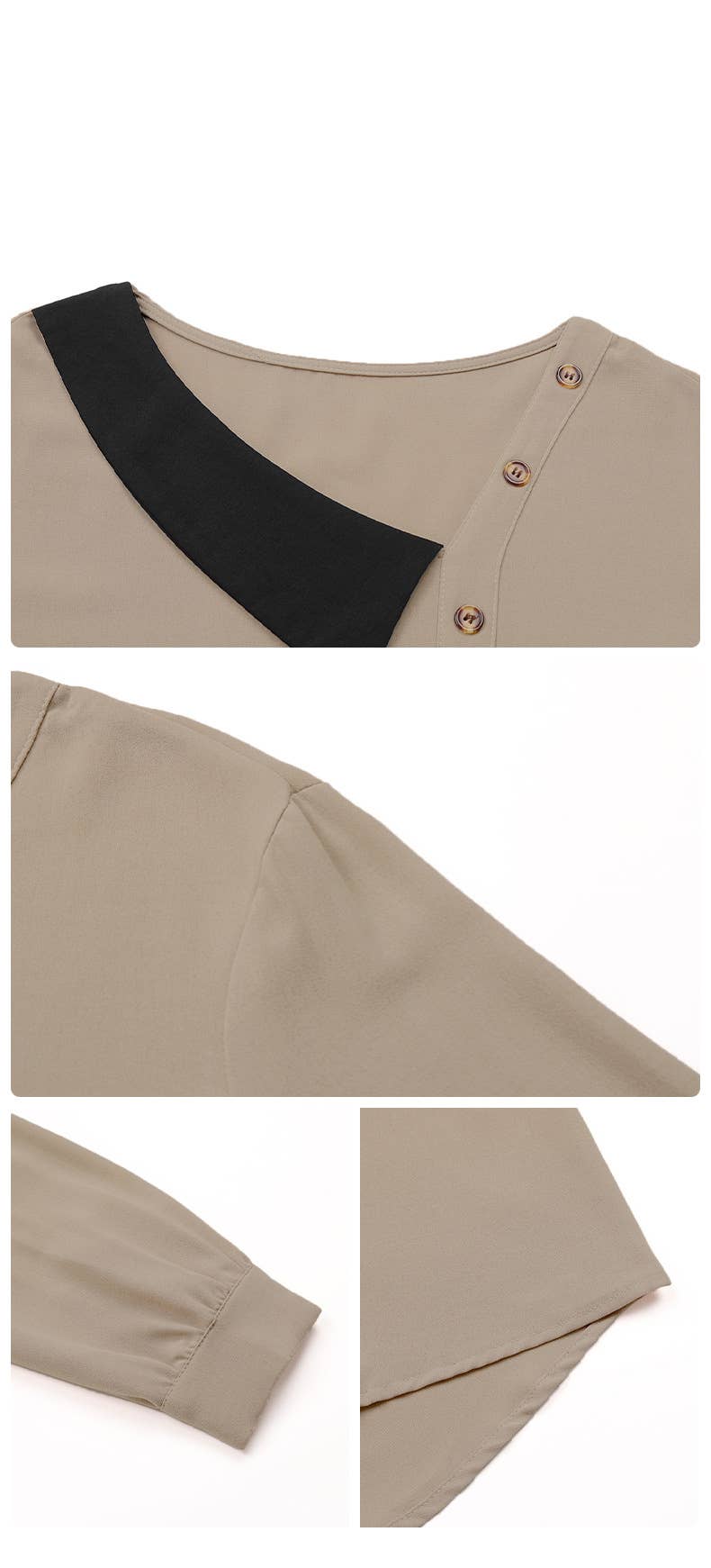 Button-decorated V-neck long-sleeved shirt