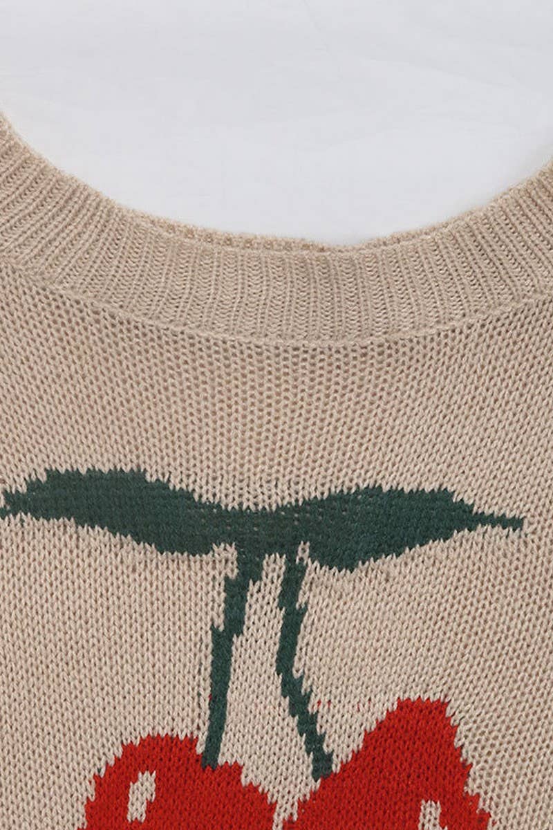 CWOSWL5913_CREW NECK CHERRY VALENTINE'S CHRISTMAS SWEATER