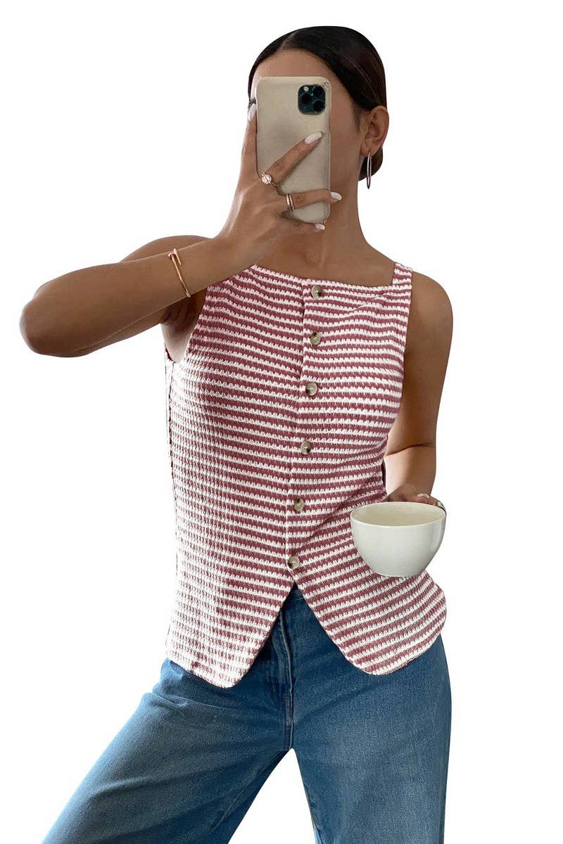 CWTTSL0328_WOMEN'S CASUAL BUTTON SLEEVELESS CAMISOLE TOP