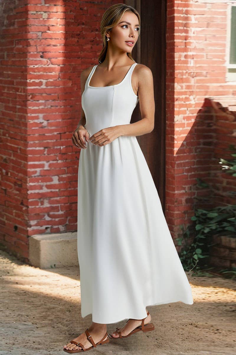 CWDMD6194_SOLID SLEEVELESS WAIST-CINCHING MAXI DRESS