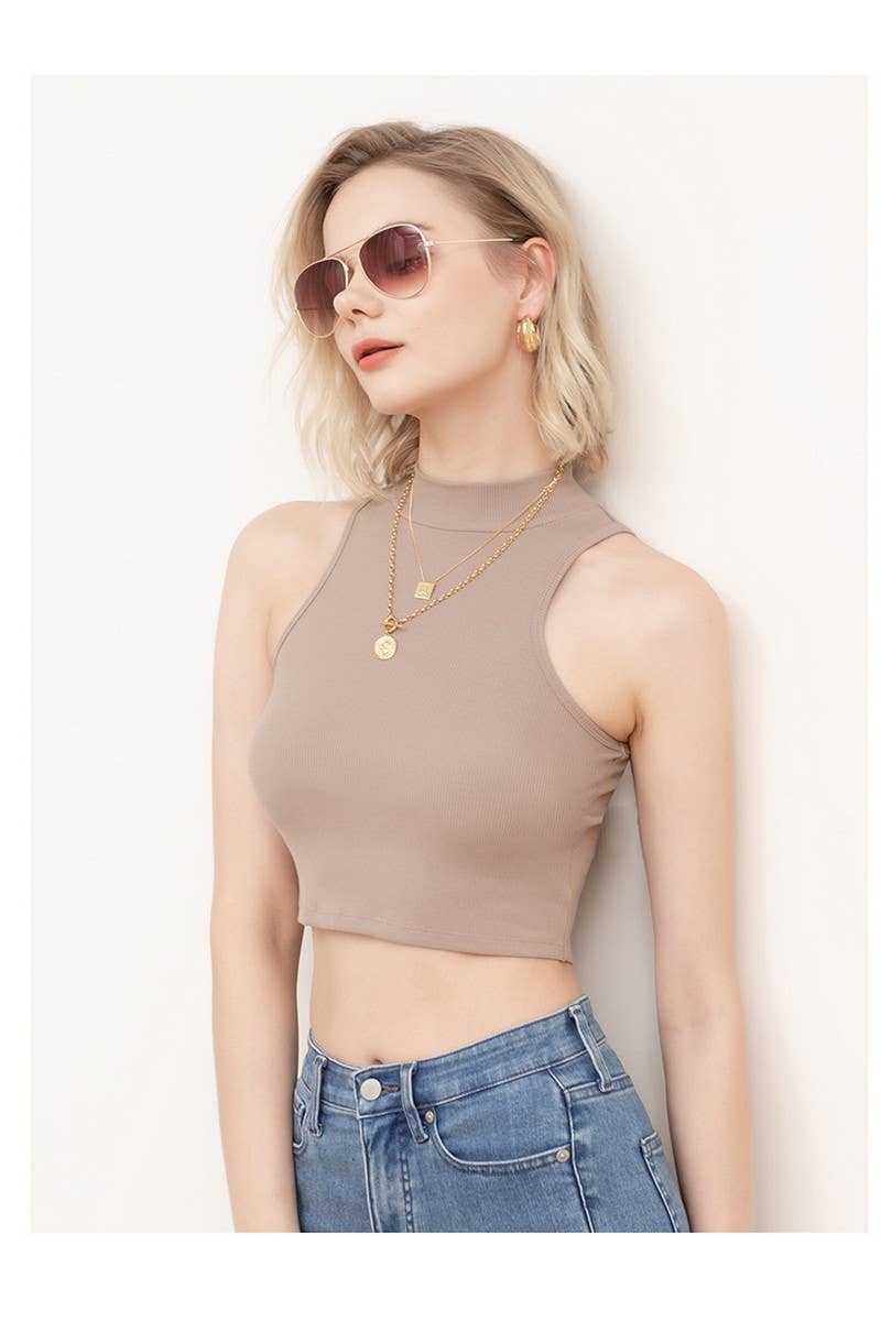 CWTTS0903_HALF HIGH NECK SLEEVELESS SLIM FIT TOP FOR WOMEN