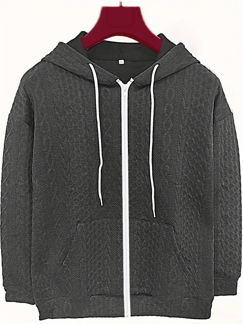 CASUAL ZIP-UP CARDIGAN WITH FLORAL HOODIE COAT