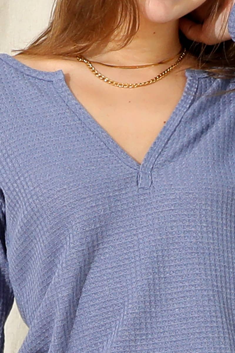 CWTTL1482_Casual V-Neck Loose Fit Long Sleeve Tops