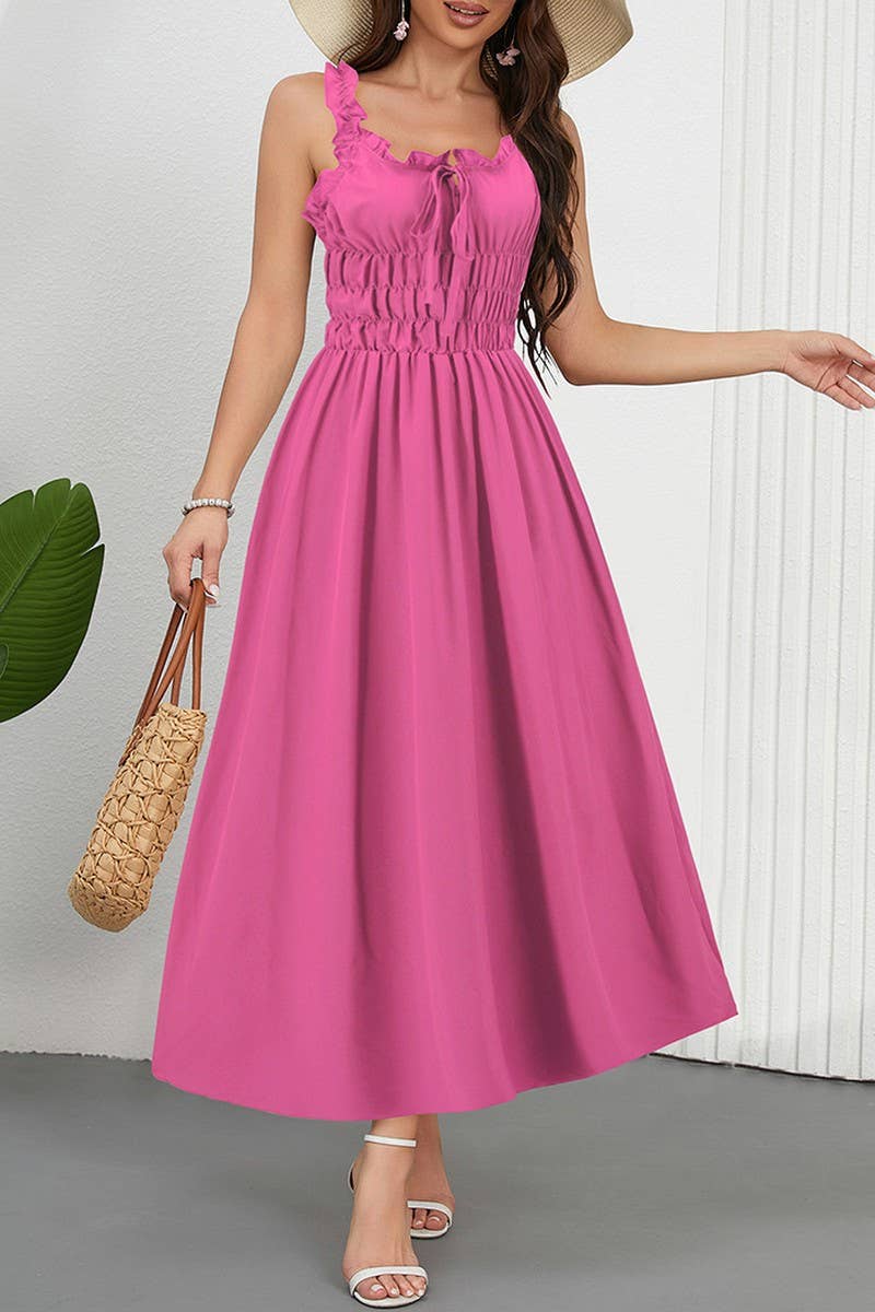 CWDMD6206_CASUAL SOLID COLOR WAIST TIE CAMI MAXI DRESS
