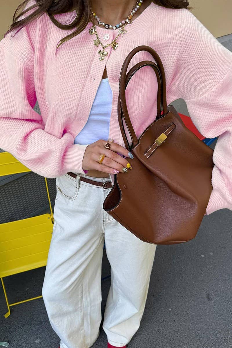 CWOCAL00777_SOLID COLOR BUTTON LONG SLEEVE KNITTED JACKET