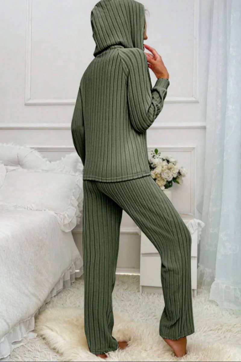 CWSTB1610_RIBBED HOODED BUTTON-DOWN TOP AND TROUSERS SET