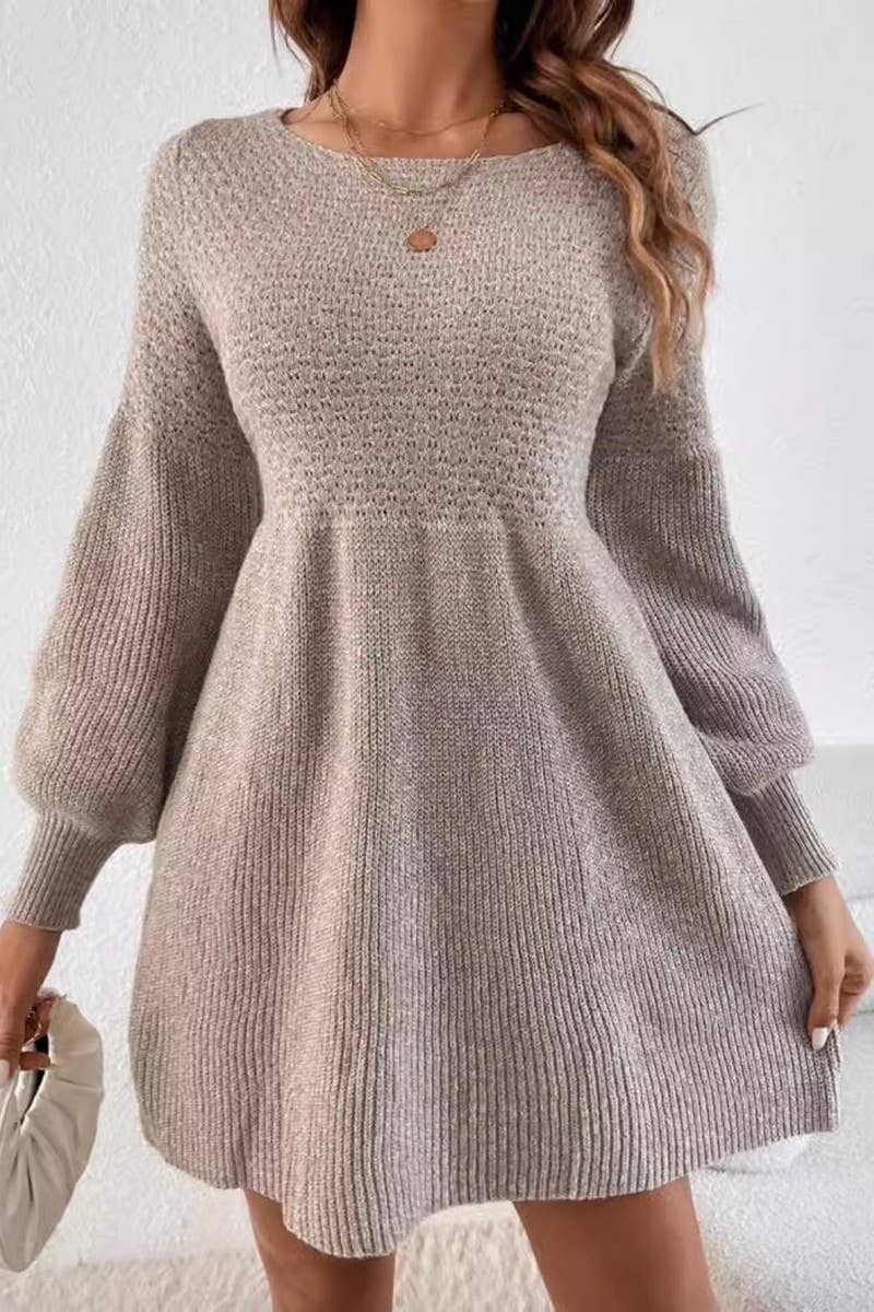 CWDSD10881_CASUAL LOOSE LANTERN SLEEVE KNIT DRESS