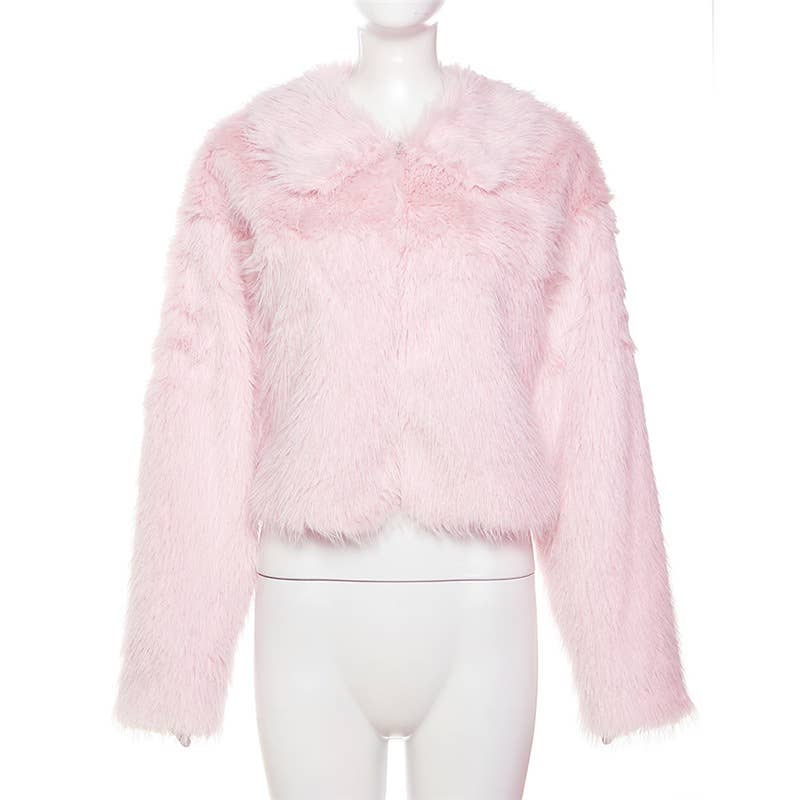 FLUFFY CARDIGAN LAPEL BAGGY WARM JACKET