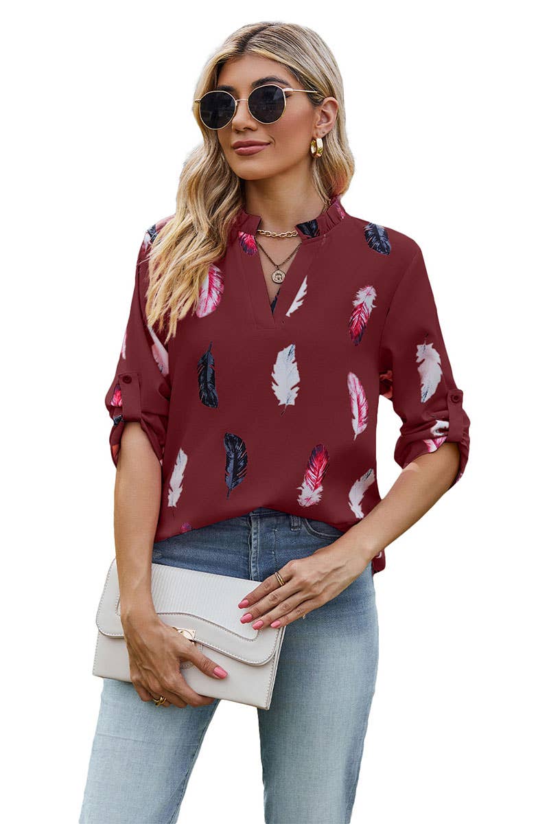 CWTBLS0302_3/4 Sleeve V-Neck Print Blouse