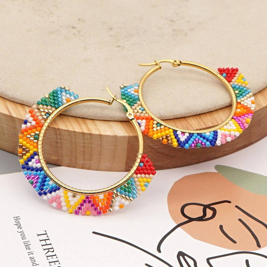 BEADED RICE BEADS HAND-WOVEN COLORFUL EARRINGS_CWMM3873