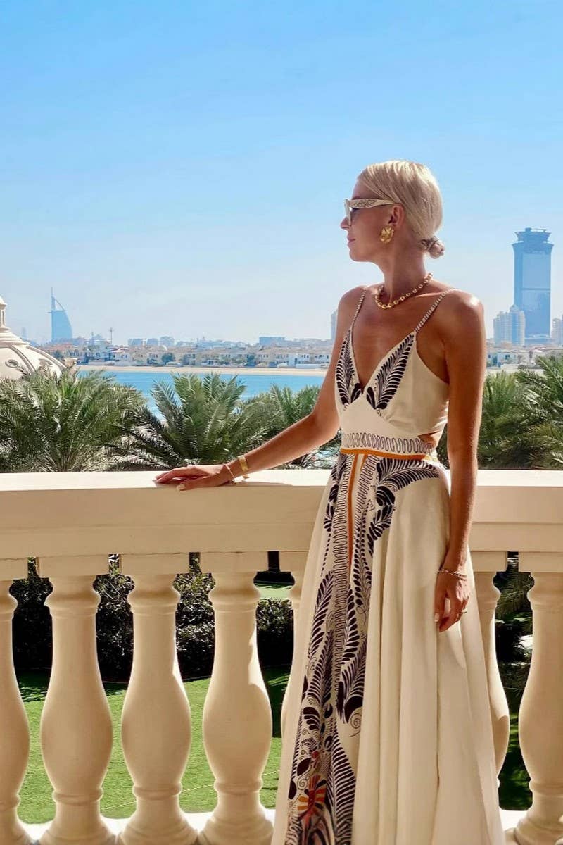 CWDHL0938_SUMMER BACKLESS LACE-UP V-NECK ELEGANT DRESS