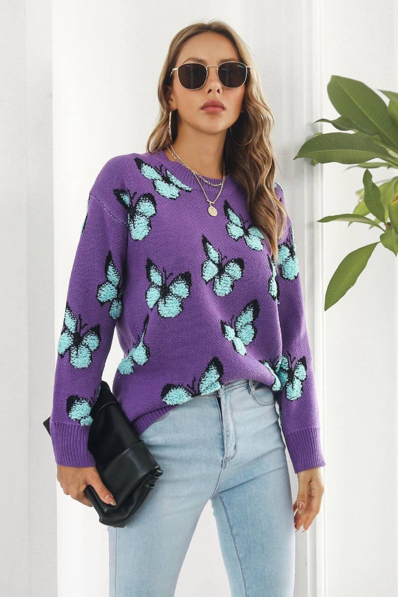 CWOSWL6374_KNIT LOOSE BUTTERFLY LONG-SLEEVED SWEATER