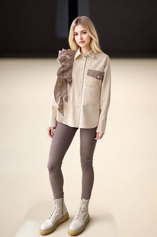 CWTBLL00578_ASYMMETRIC LOOSE CONTRAST CASUAL SHIRT