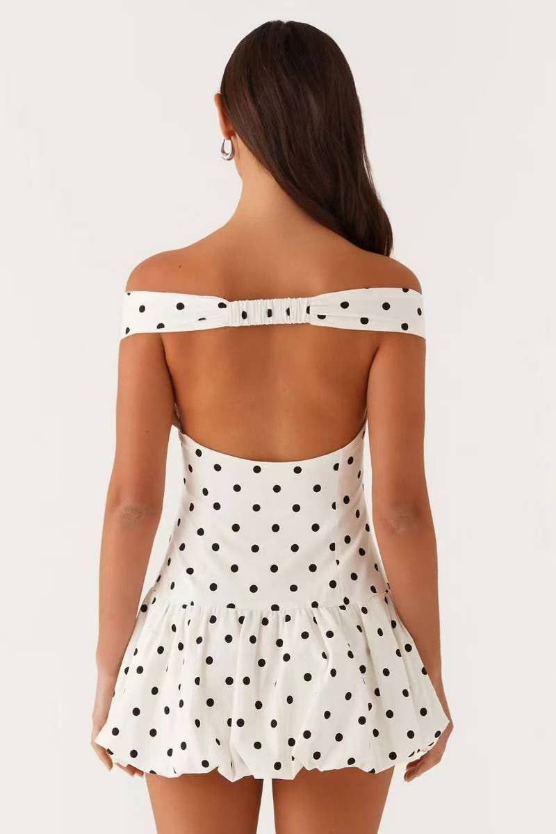 CWDSD8531_SEXY OFF-SHOULDER POLKA DOT MINI DRESS