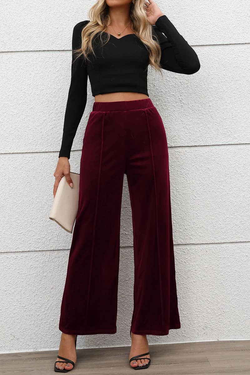 CWBLP1841_SUMMER COMMUTING HIGH WAIST VELVET WIDE LEG PANTS