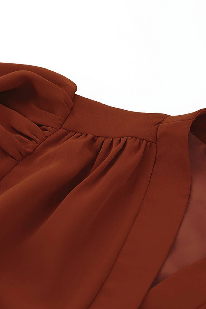 CWTBLL3355_V-NECK CROPPED NAVEL-BARING CHIFFON SHIRT TOP