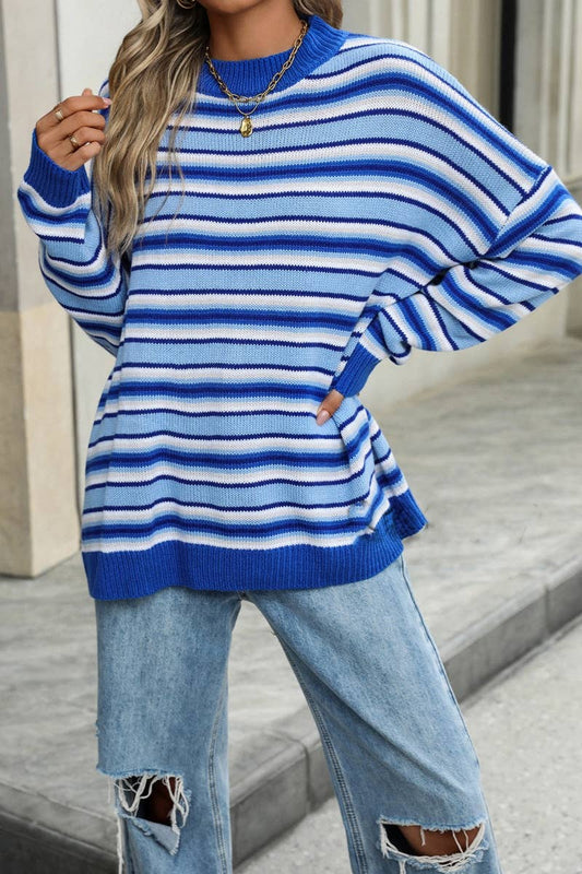 CWOSWL6504_WINTER STRIPED LONG-SLEEVED BAGGY SWEATER