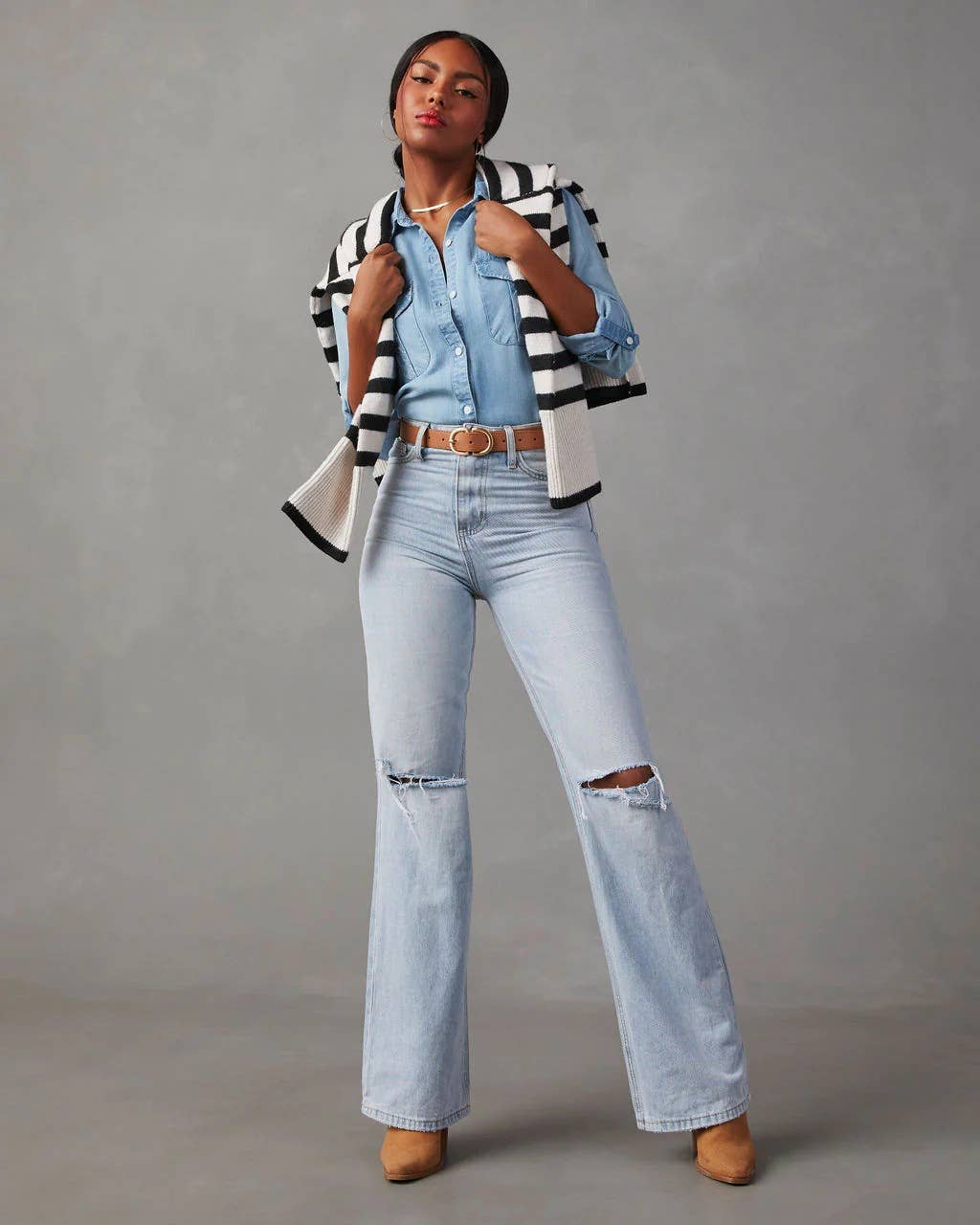 DENIM WASH WATER ELEGANT LONG SLEEVE SHIRT