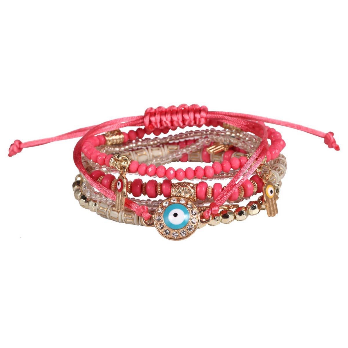 HANDMADE BEADED EVIL EYE LAYERED BRACELET
