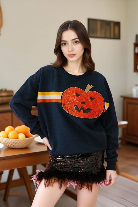 CWTBLL01229_HALLOWEEN SEQUINED LOOSE SWEATSHIRT