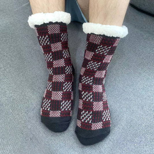 MEN KNITTED PLAID PLUSH INDOOR SLIPPERS