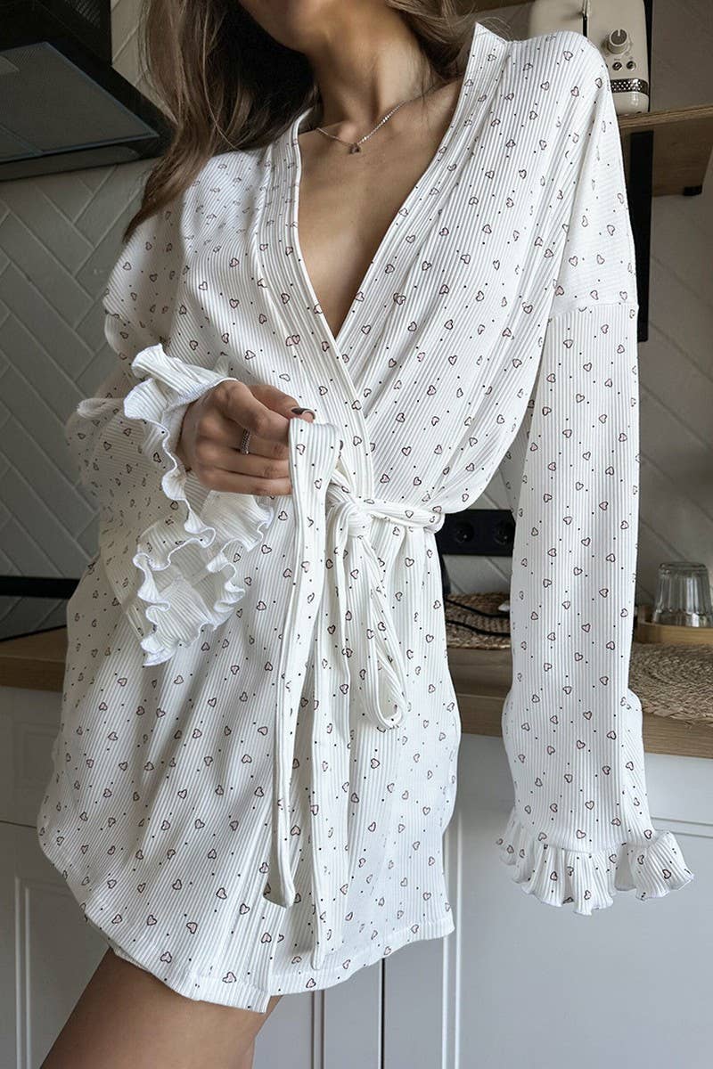 CWSPJ0396_HEART PRINT CARDIGAN LACE-UP NIGHTGOWN