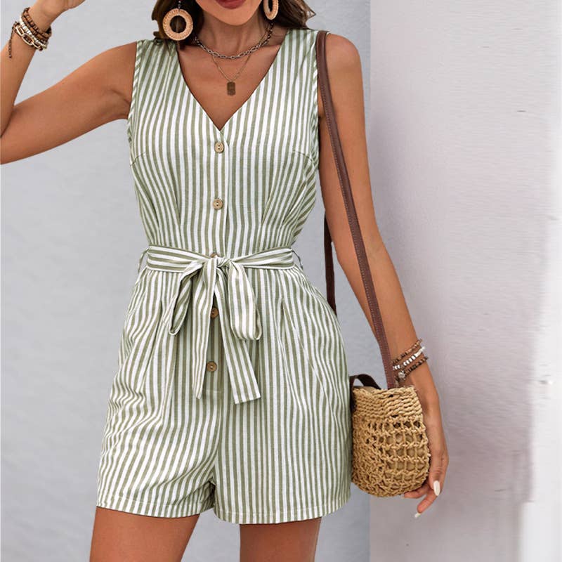 Design sense V-neck sleeveless striped romper