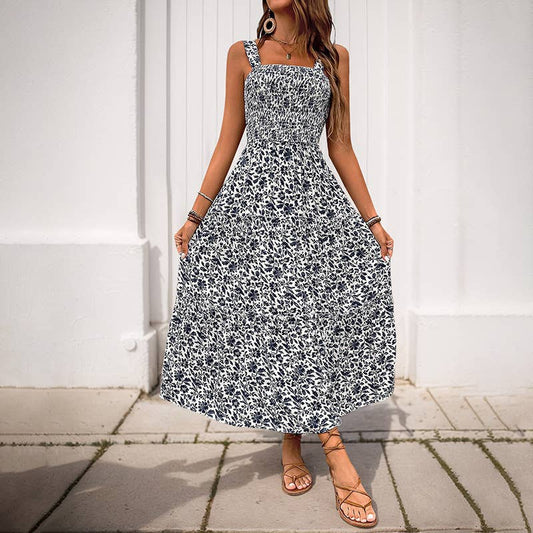 Floral sleeveless sundress sweet country style