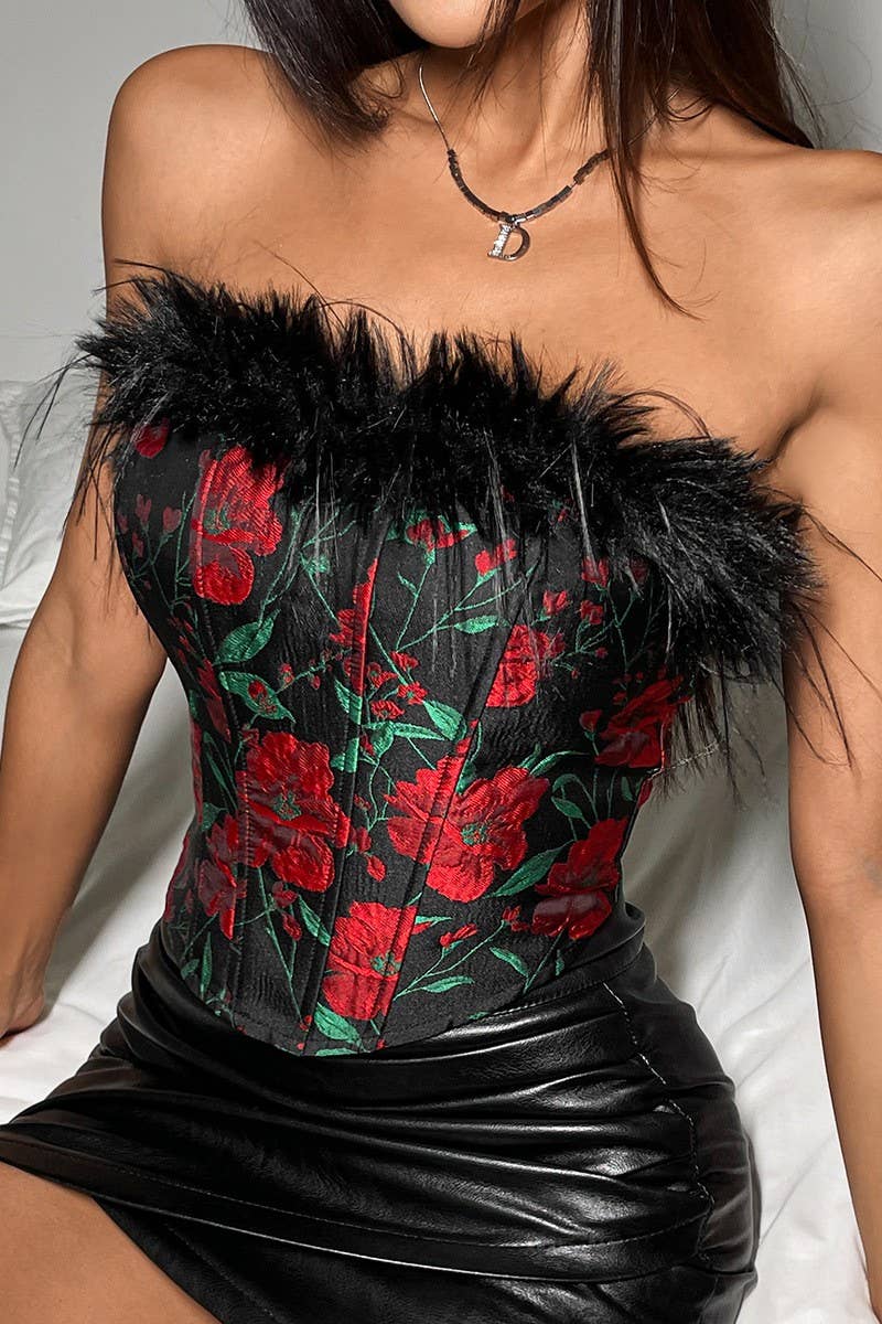 CWTTT0051_ROSE PRINT FEATHER HERRINGBONE BANDEAU TOP