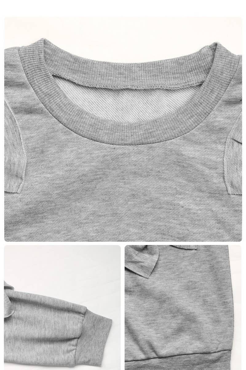 CWTBLL2465_ROUND NECK LONG SLEEVE 3D BOW SWEATSHIRT