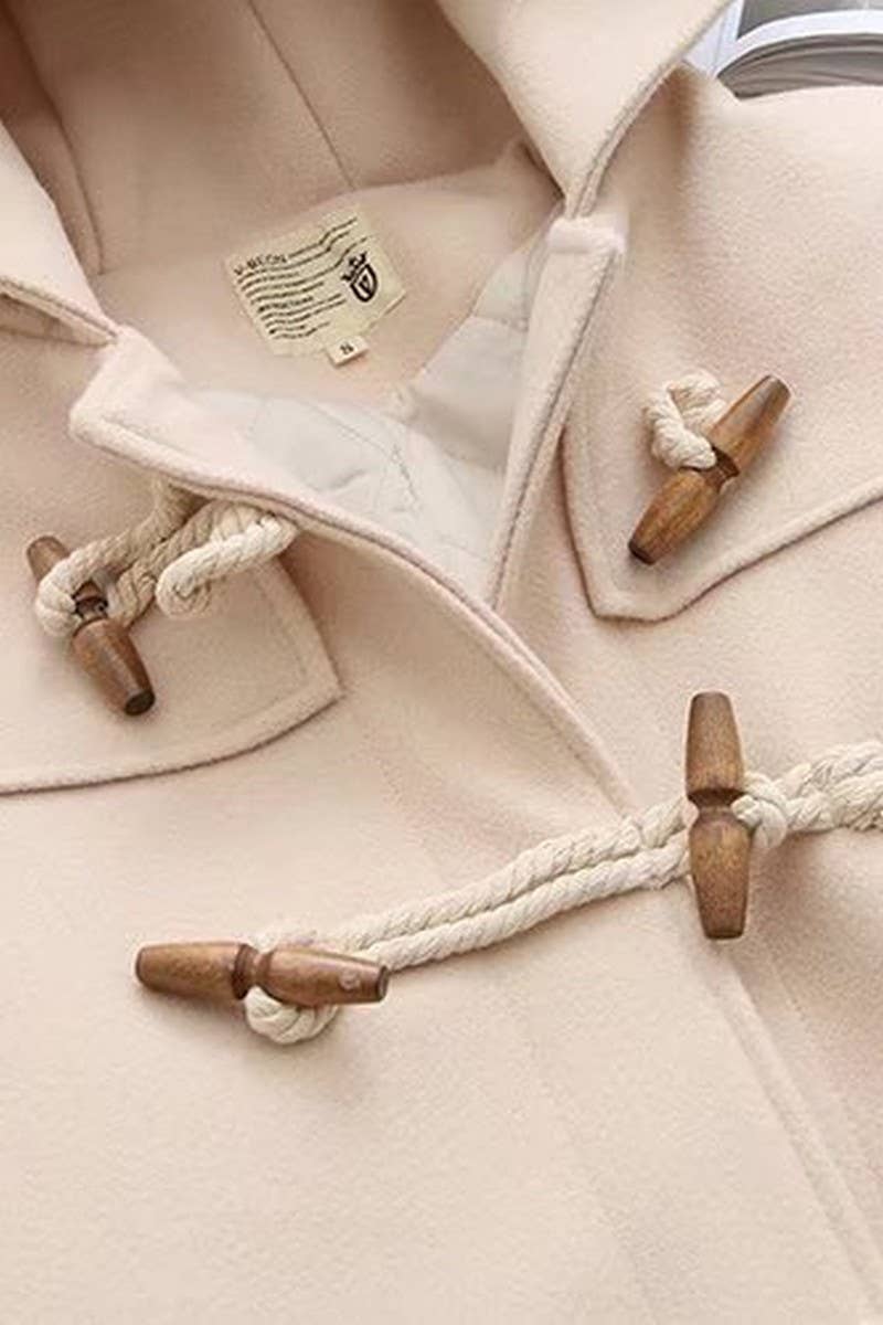 CWOCO0988_DOUBLE WOODEN BUTTON HOODED WOOLEN COAT