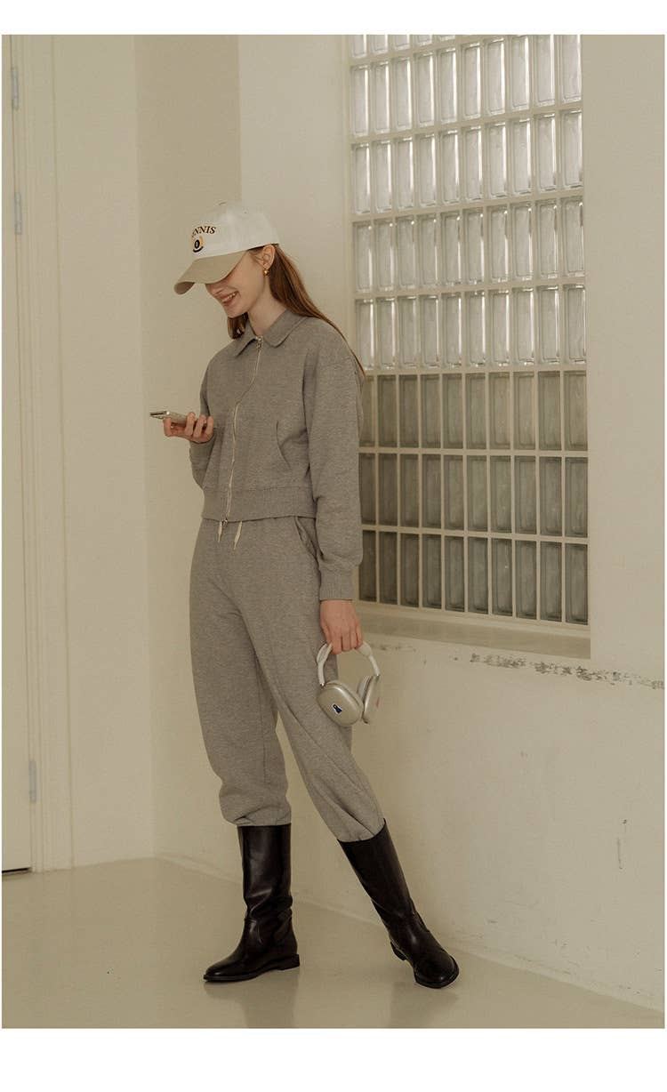 Casual lapel top sweatpants and sportswear set
