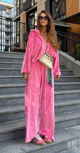 Casual velvet zipper hooded wide-leg pants set