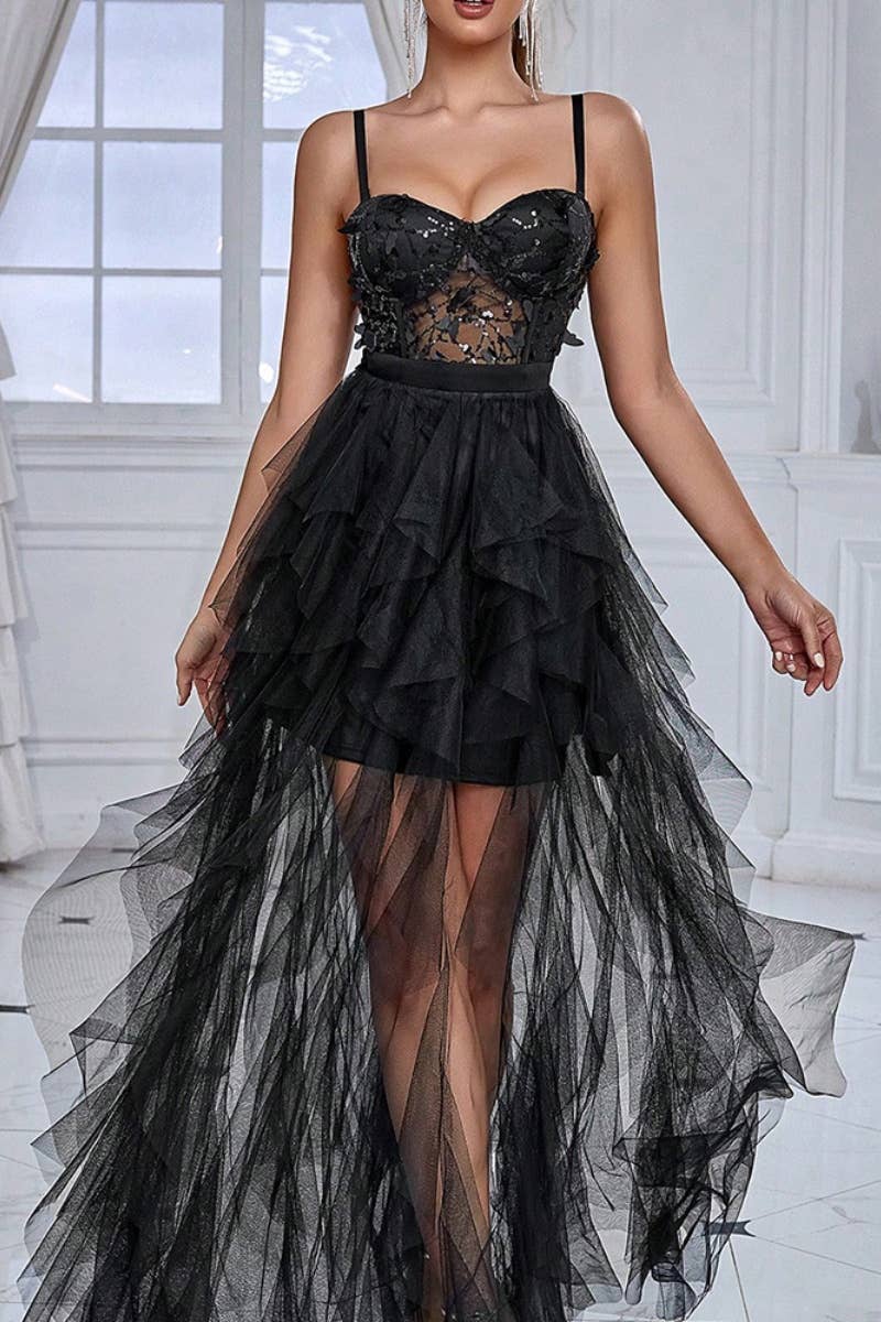 CWDHL0382_SLEEVELESS SEQUIN MESH EVENING DRESS