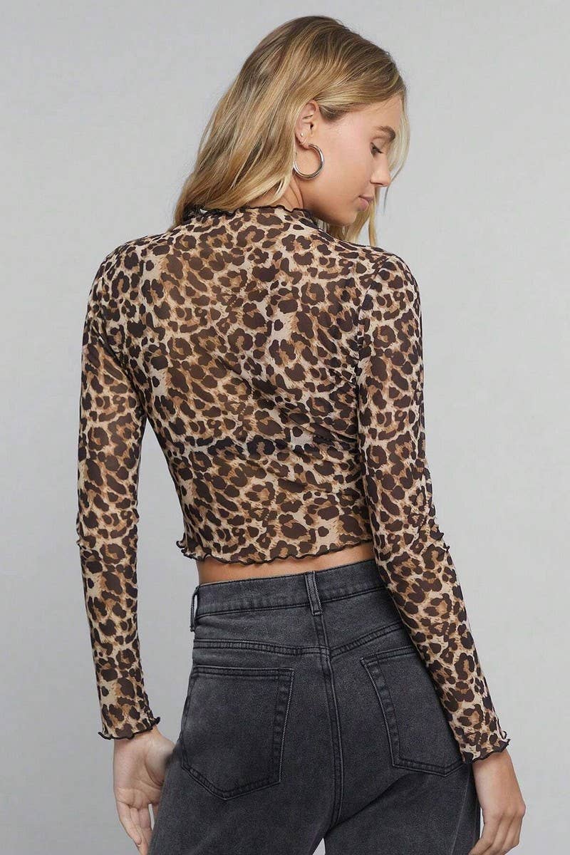 CWTBLL3499_LEOPARD PRINT STAND COLLAR CROPPED T-SHIRT TOP