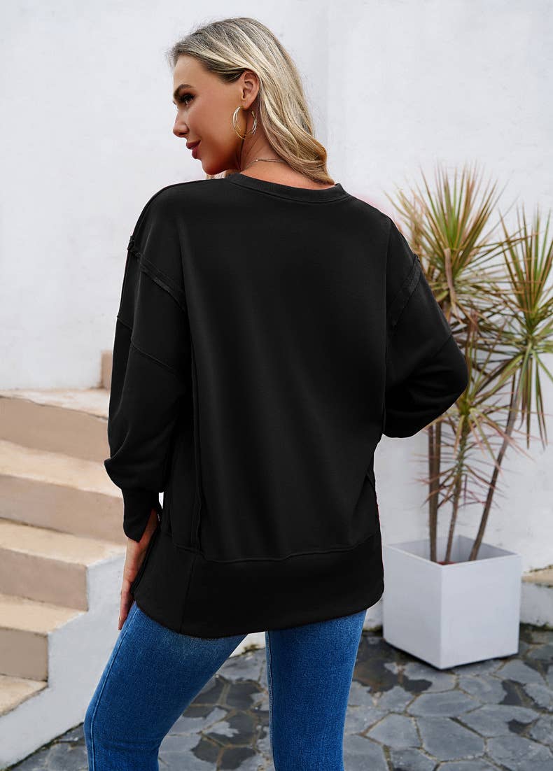 CASUAL LONG SLEEVE ROUND NECK SOLID COLOR HOODIE