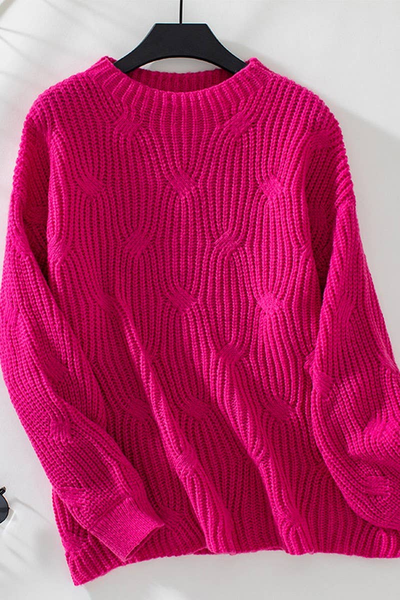 CWOSWL2833_SOLID COLOR LOOSE KNITTED LONG-SLEEVED SWEATER