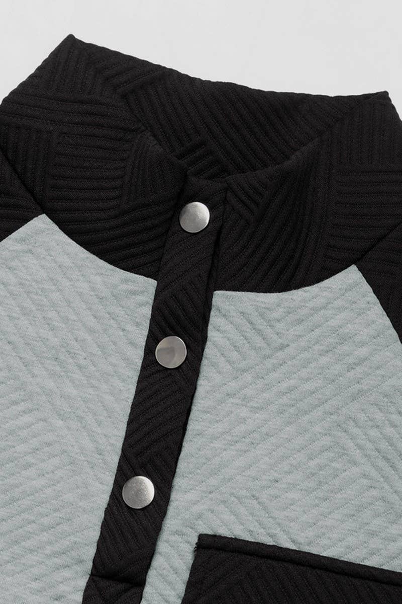 CWTTL1979_CONTRASTING COLOR PATCHWORK STAND UP COLLAR HOODIE