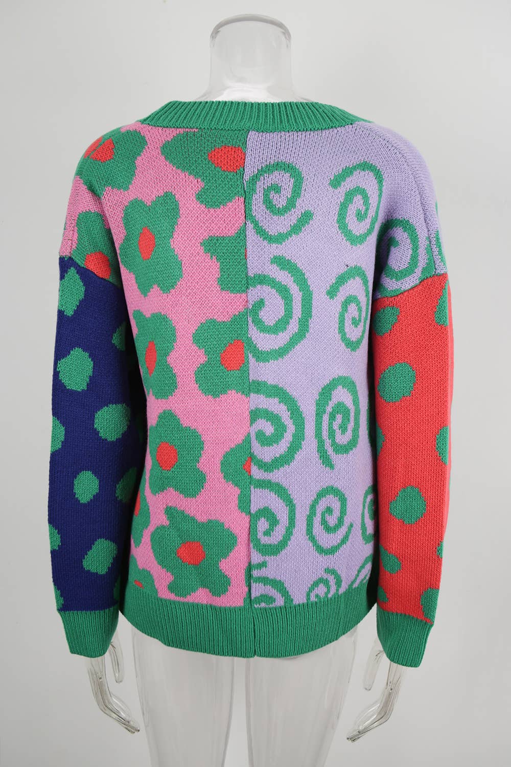 Color-blocking loose,buttonless knitted cardigan