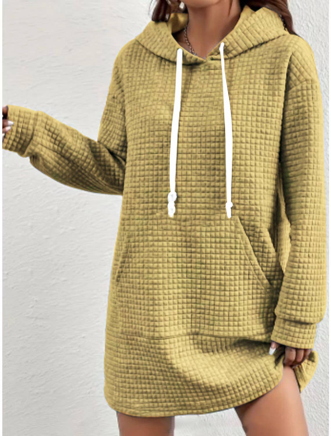 Casual hooded Waffle sweatshirt dress