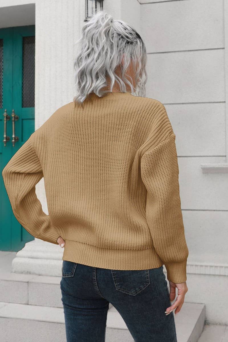 CWOSWL6856_AUTUMN AND WINTER BUTTON LONG SLEEVE LOOSE WOOL