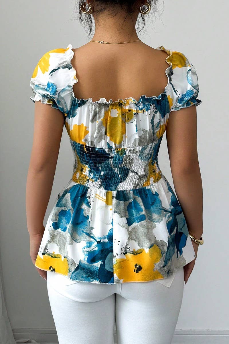 CWTBLS2247_SUMMER V-NECK TIE-DYE SLIM-FIT PULLOVER TOP