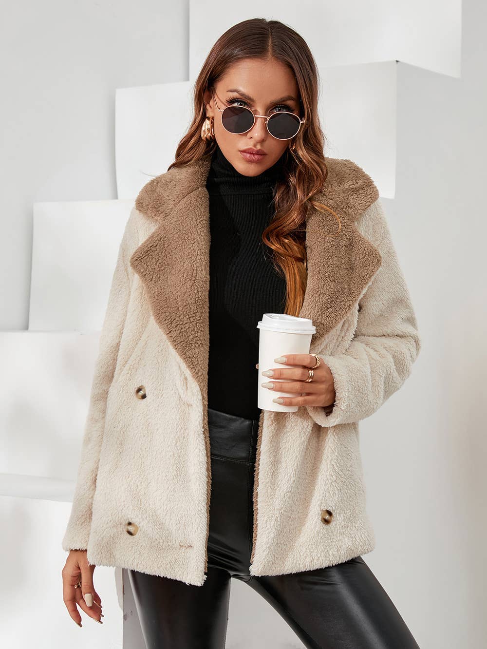 BAGGY THICK FLEECE JACKET WITH LAPELS SUIT JACKET