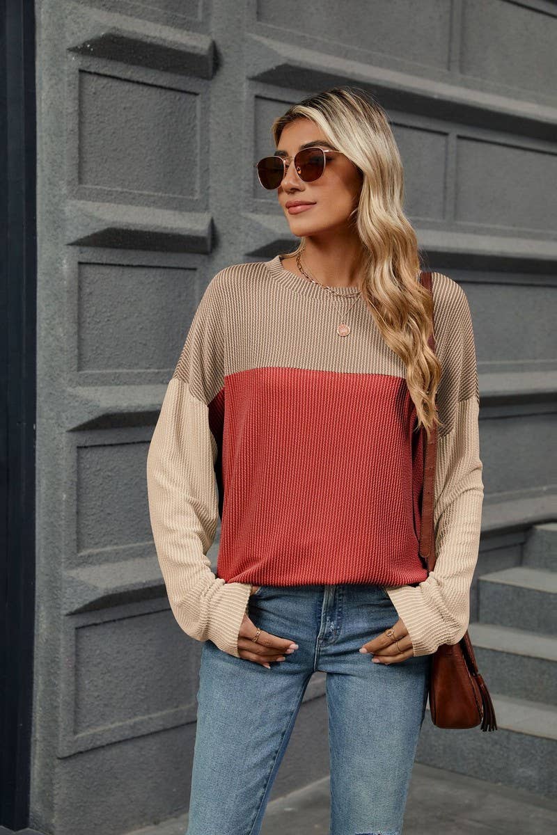 CWTBLL3661_ROUND NECK VERTICAL STRIPE LOOSE T-SHIRT