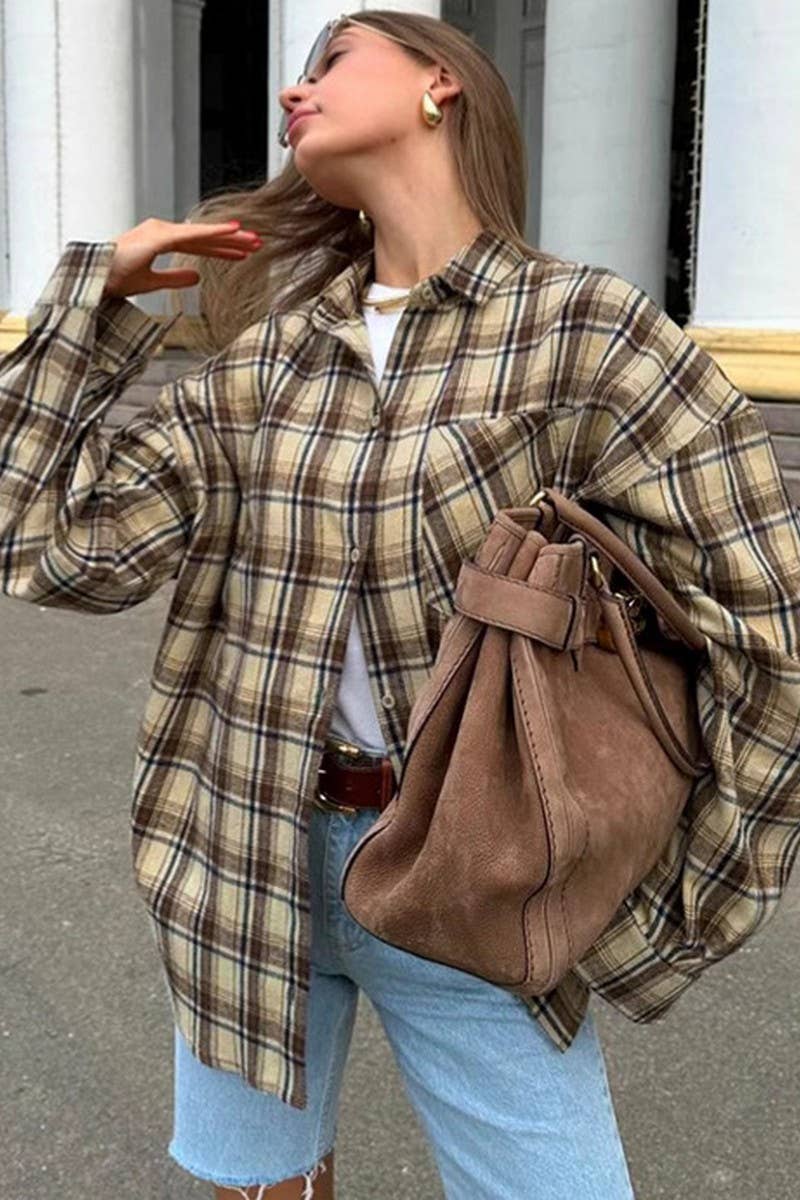 CWTBLL00581_LOOSE PLAID LONG SLEEVE CASUAL SHIRT TOP