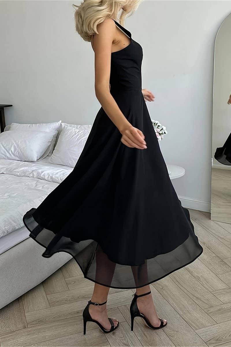 CWDHL1089_SLEEVELESS ELEGANT SQUARE NECK SLIM WAIST DRESS