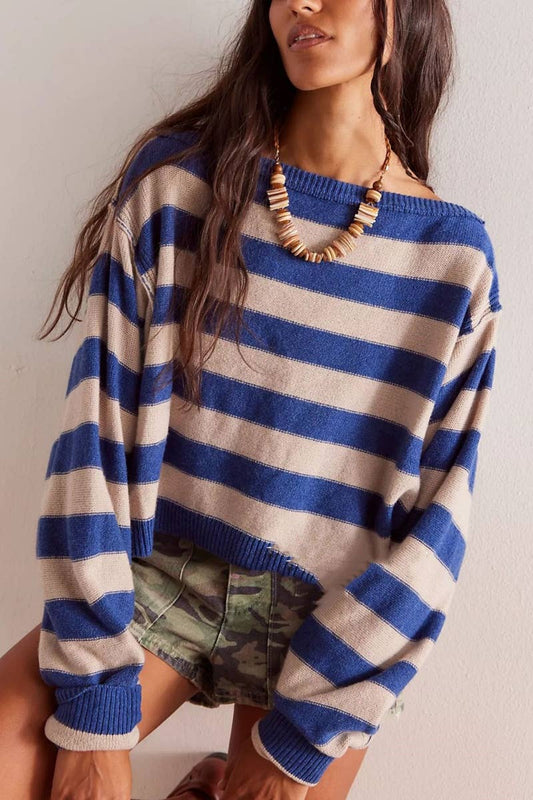 CWOSWL5845_WINTER STRIPED LONG-SLEEVED KNIT SWEATER