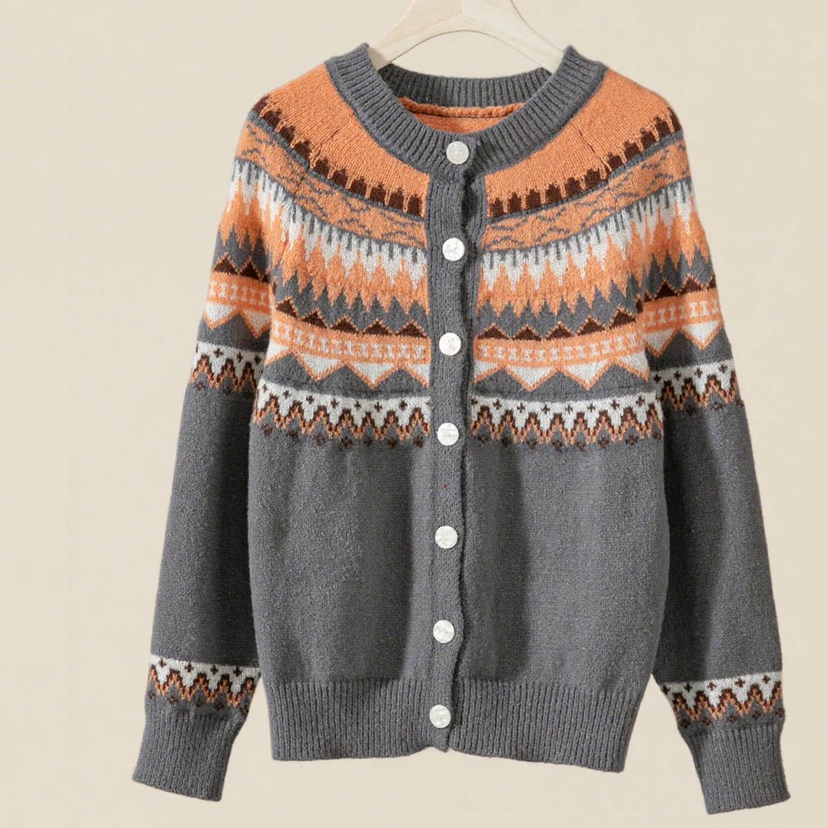 Color-blocking single-breasted knitted cardigan