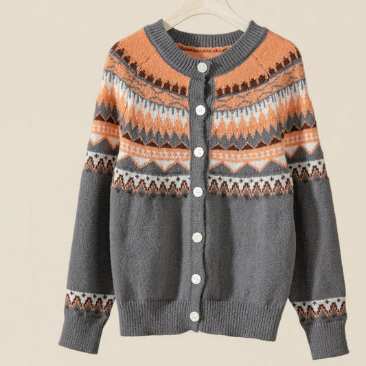 Color-blocking single-breasted knitted cardigan