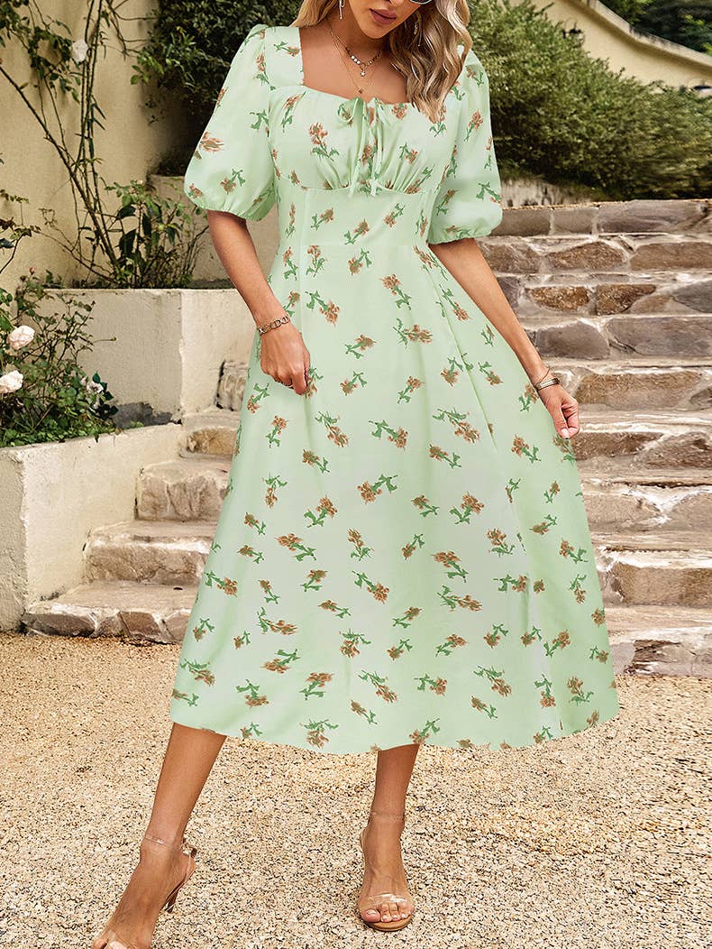 Floral Elegant Lantern Sleeve Dress
